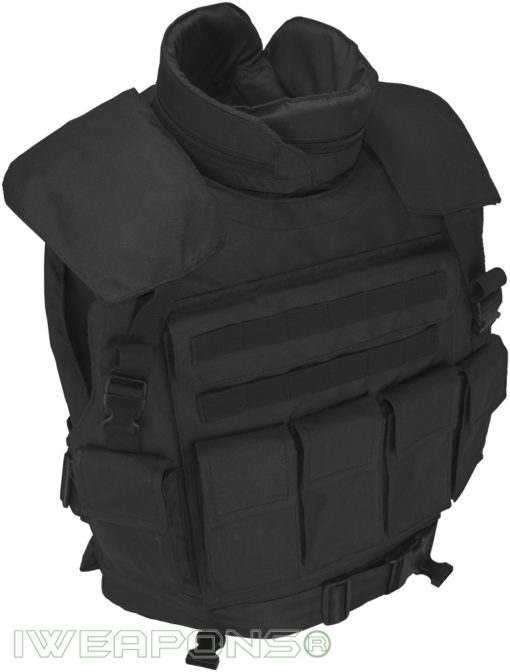 IWEAPONS® SWAT Tactical MOLLE Bullet Proof Vest with Neck & Shoulder Protection and Armor Plates